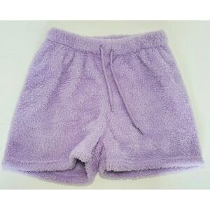 Fuzzy Lounge Shorts Womens M Purple‎ Drawstring Elastic Waist Pastel